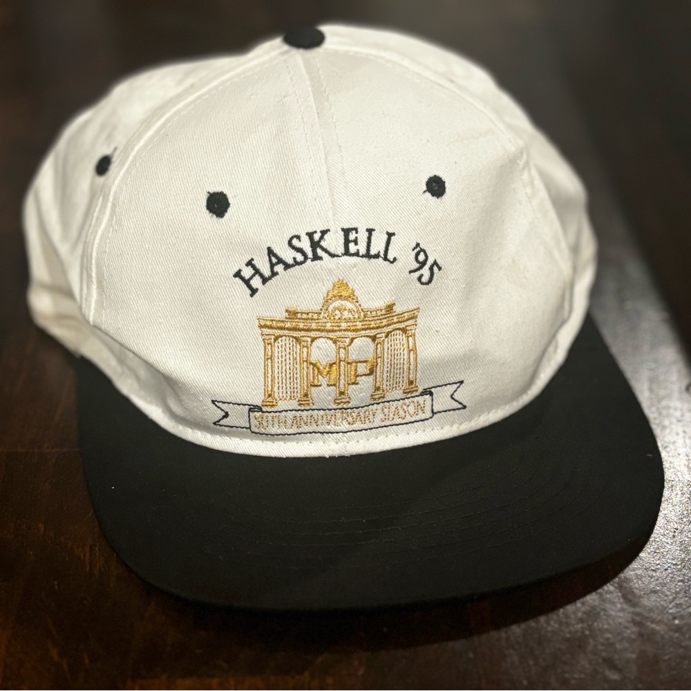 Black and White Cap with Gold Embroidery